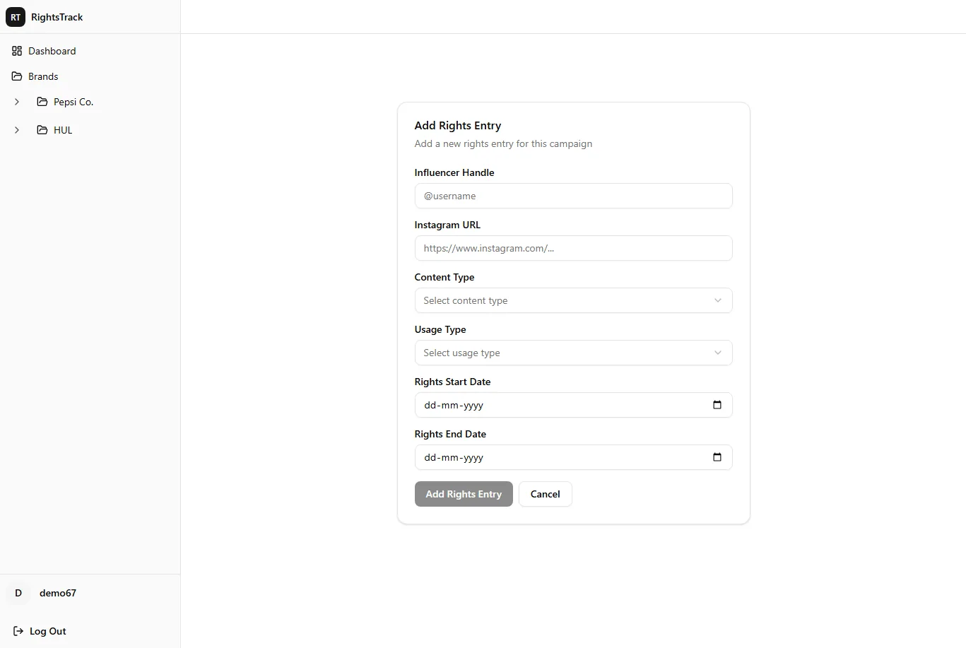 RightsTracker preview